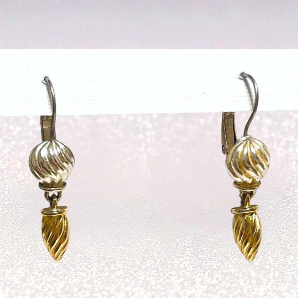 Vintage Napier Earrings Pierced Dangle 2 Tone Drop Charm Swirl Leverback Classic